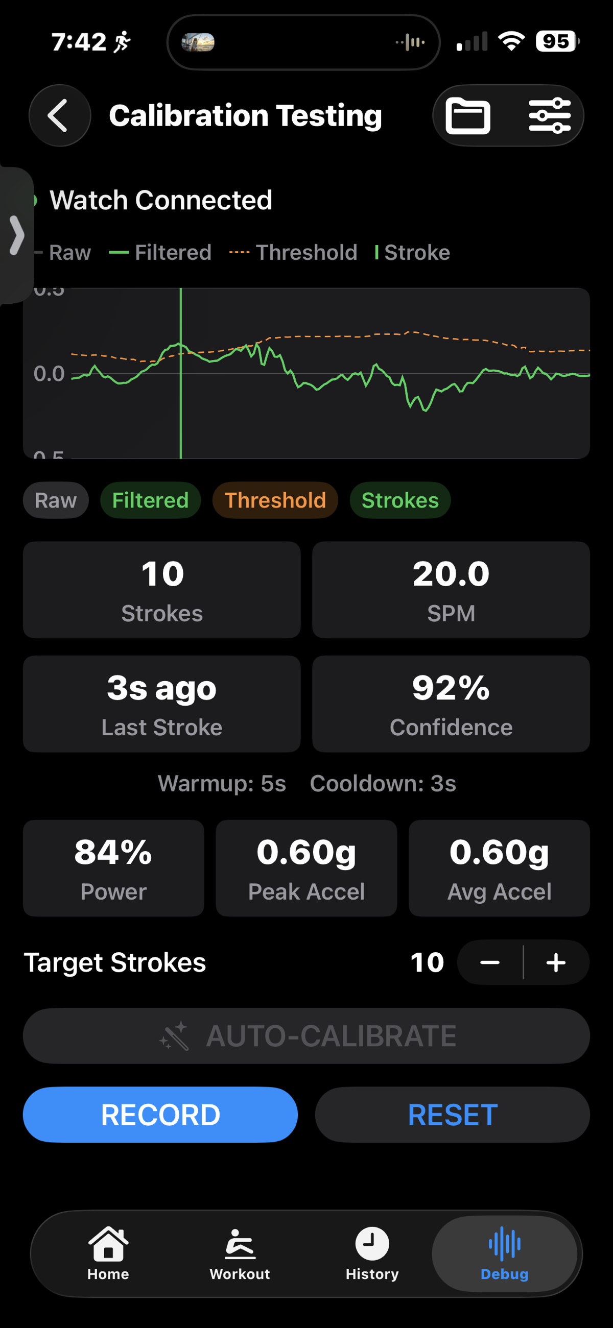 Calibration testing with live signal graph