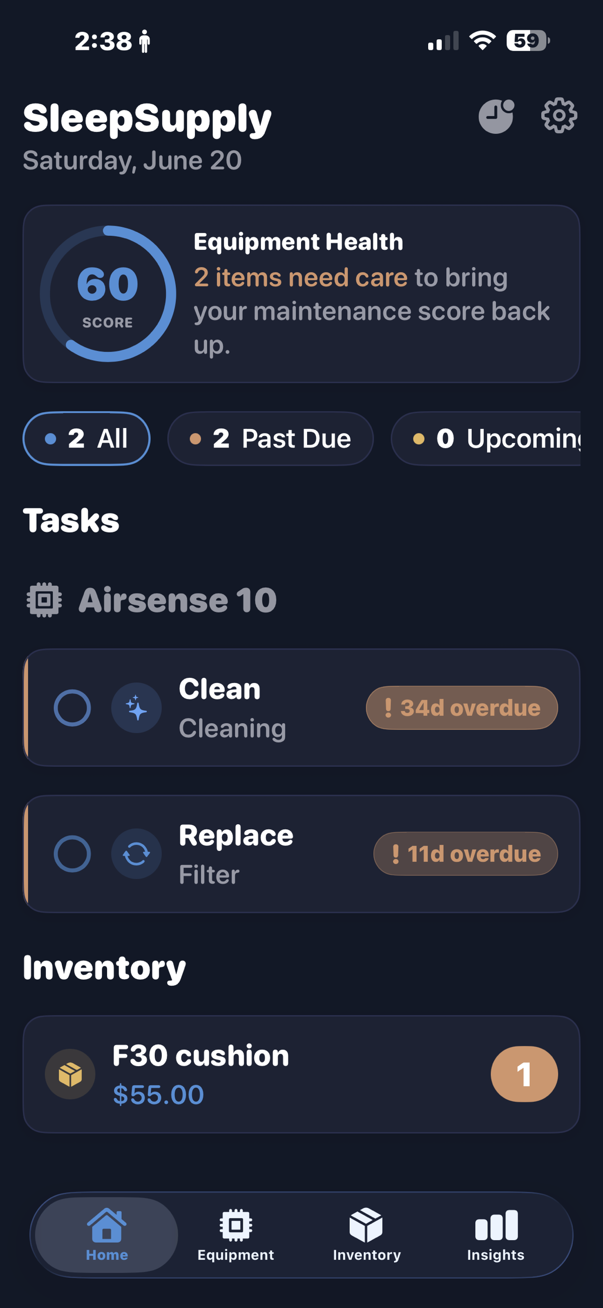 Dashboard screen